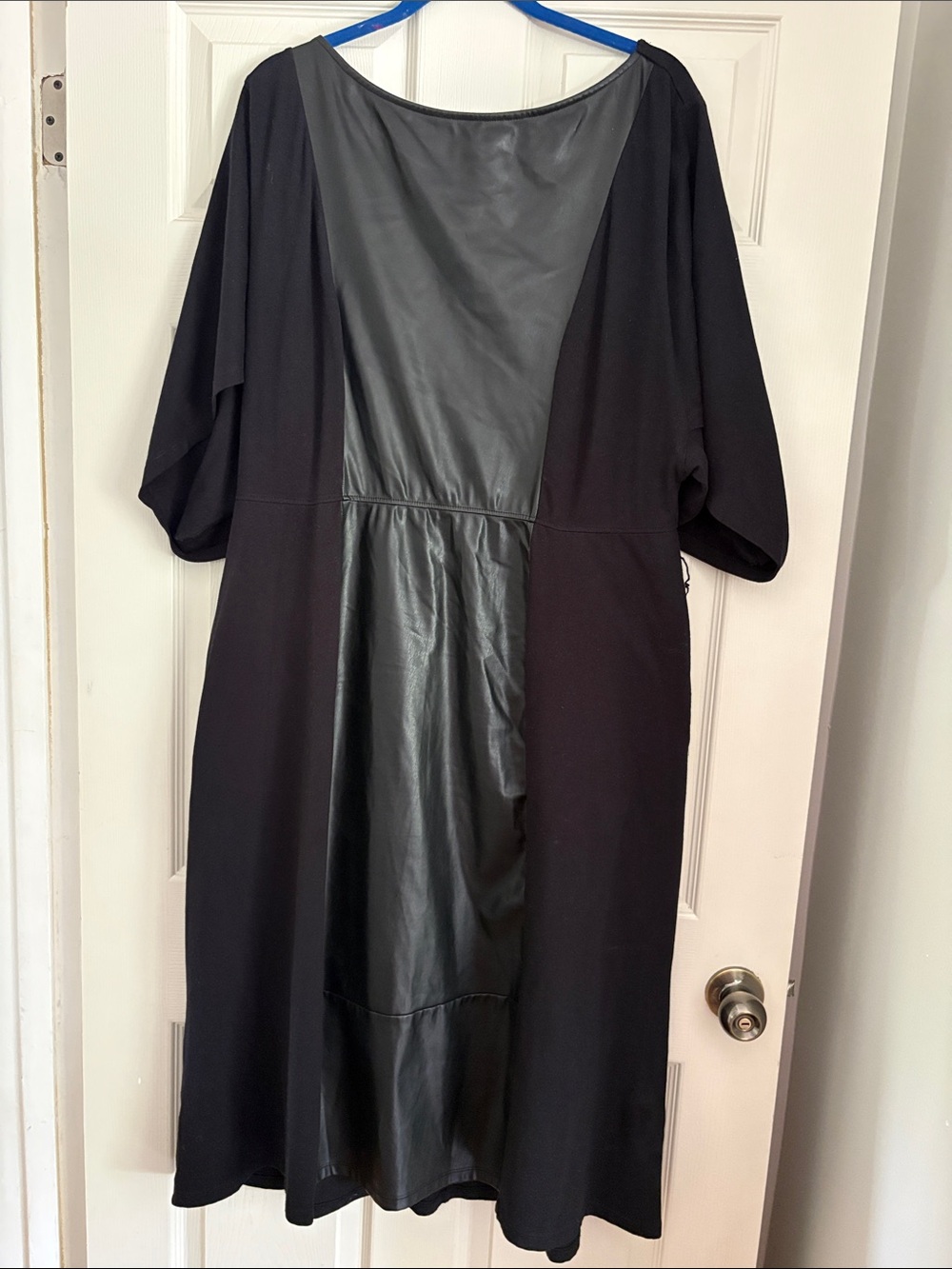 Black Midi Dress with Faux-Leather Center Panel